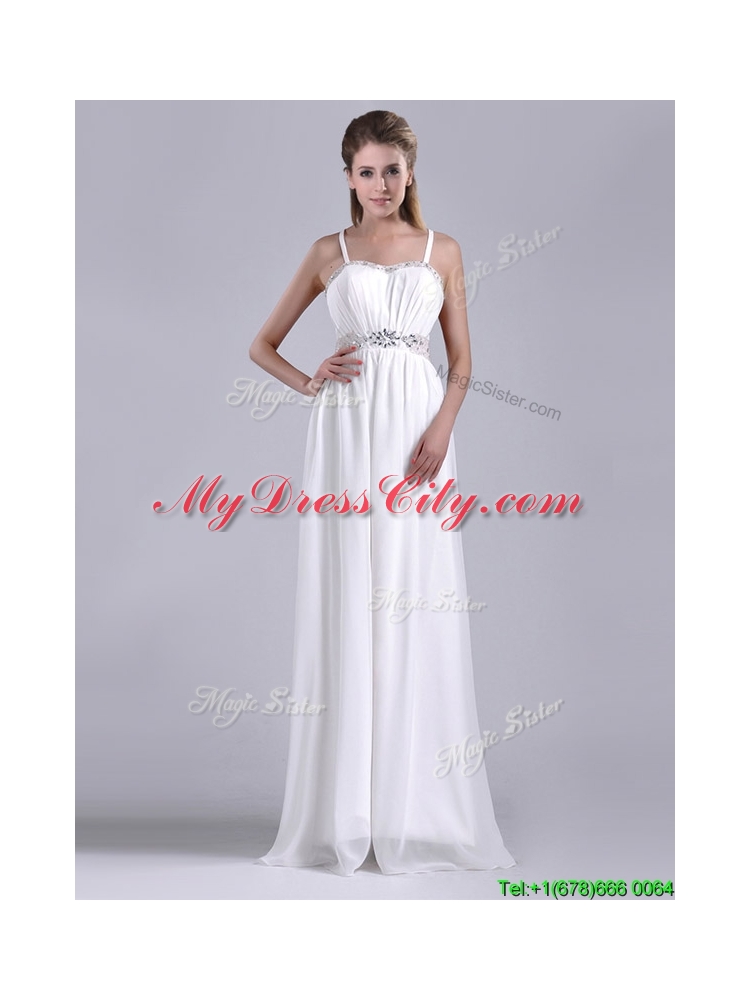 New Style Beaded Top and Waist White Bridesmaid Dress with Criss Cross