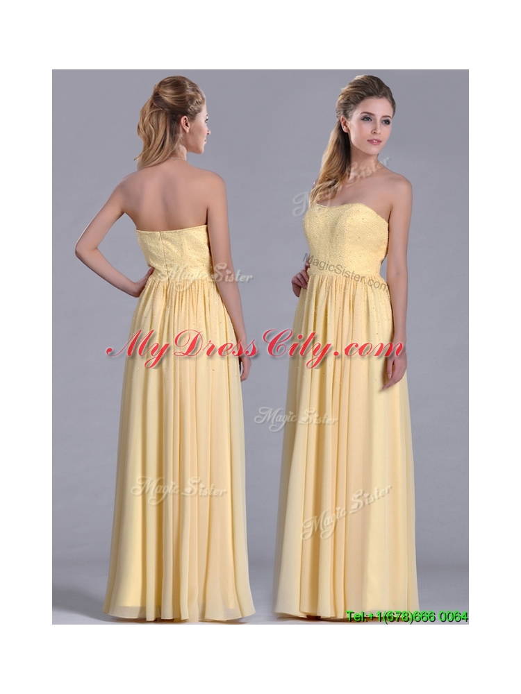 New Style Yellow Empire Long New Style Yellow Empire Long Bridesmaid Dress with Beaded BodiceDress with Beaded Bodice