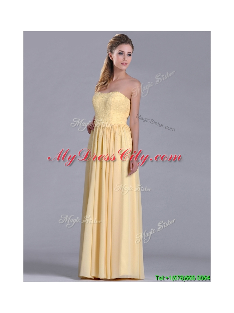 New Style Yellow Empire Long New Style Yellow Empire Long Bridesmaid Dress with Beaded BodiceDress with Beaded Bodice