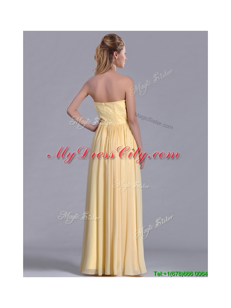 New Style Yellow Empire Long New Style Yellow Empire Long Bridesmaid Dress with Beaded BodiceDress with Beaded Bodice