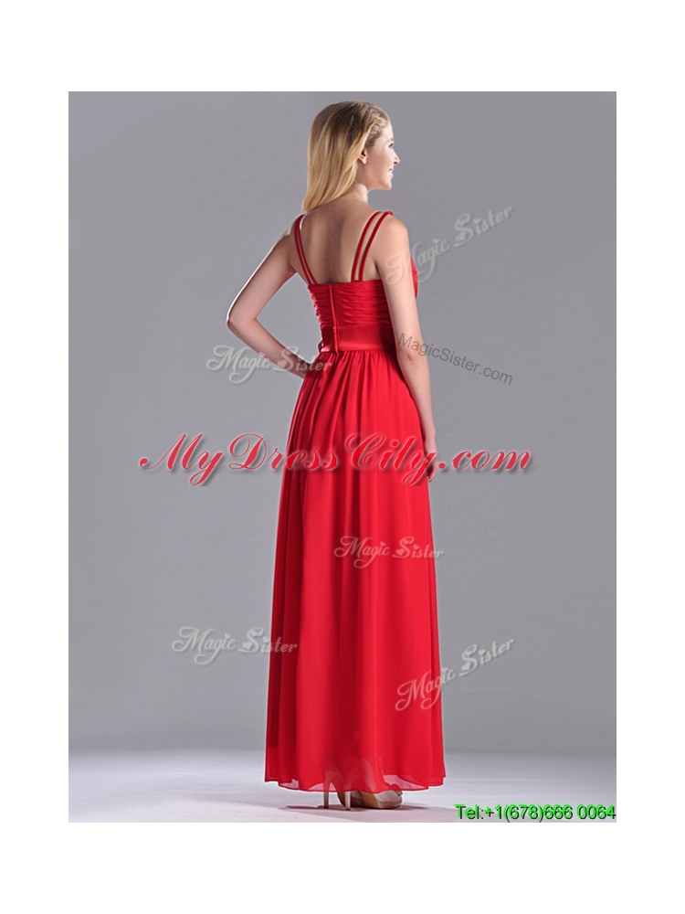 The Super Hot Empire V Neck Red Bridesmaid Dress in Ankle Length