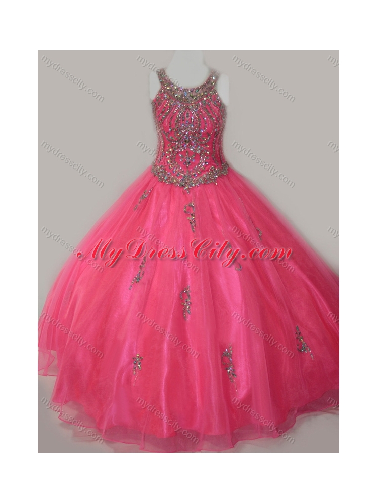 2016 Beautiful Ball Gown Scoop Floor-length Beaded Lace Up Little Girl Pageant Dress in Organza