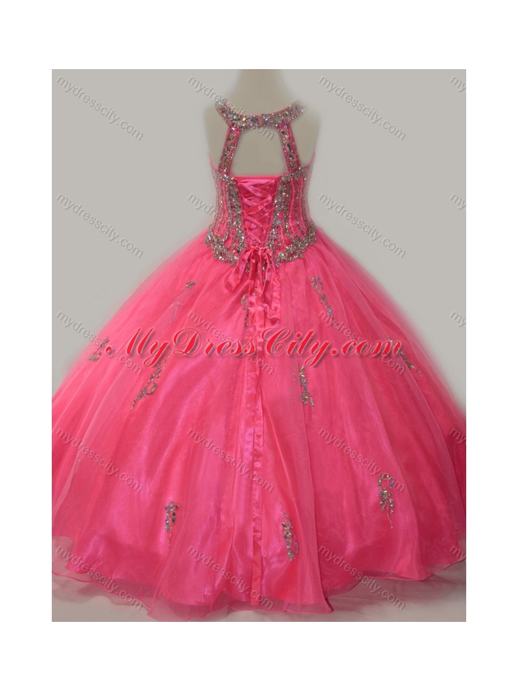 2016 Beautiful Ball Gown Scoop Floor-length Beaded Lace Up Little Girl Pageant Dress in Organza