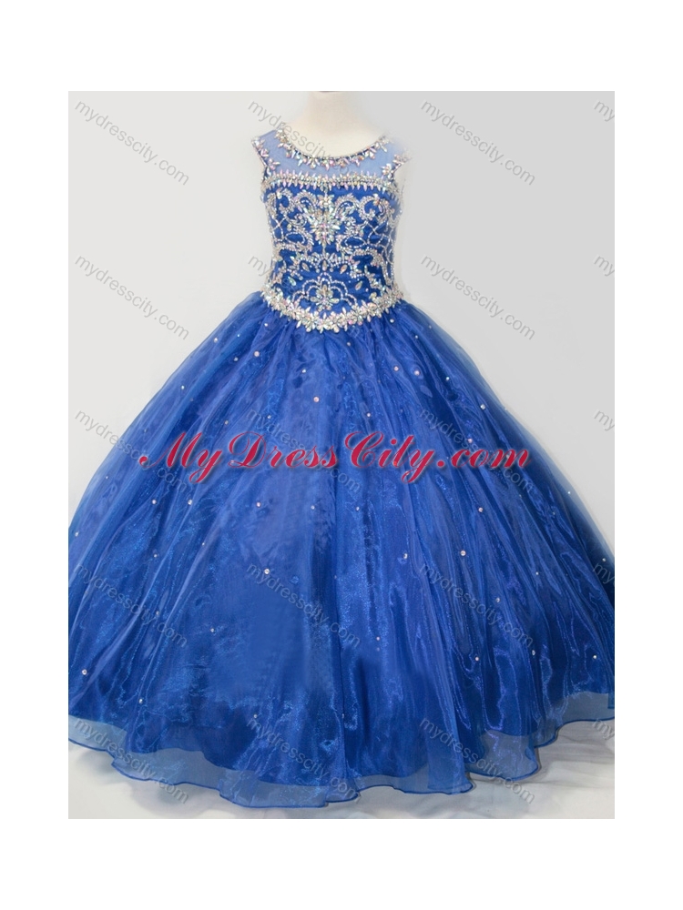 2016 Beautiful Beaded Bodice Open Back Little Girl Pageant Dress in Royal Blue