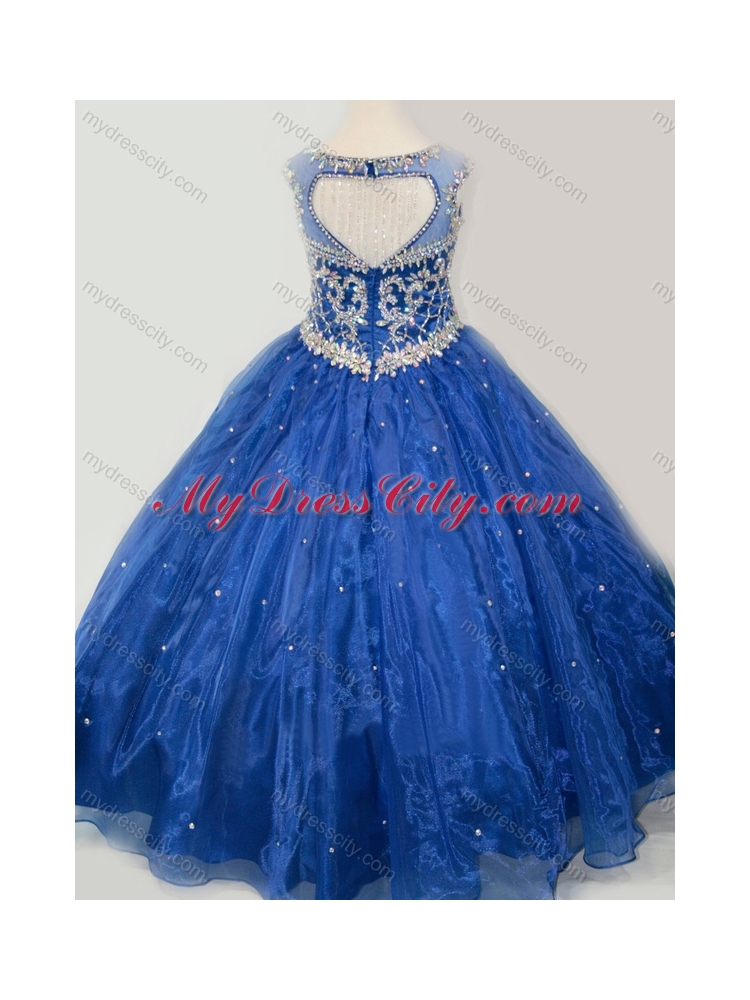 2016 Beautiful Beaded Bodice Open Back Little Girl Pageant Dress in Royal Blue