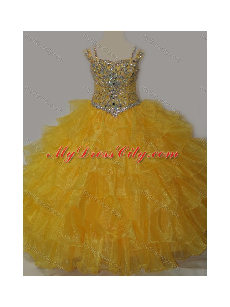 2016 Beautiful Sweetheart Little Girl Pageant Dress with Spaghetti Straps in Yellow