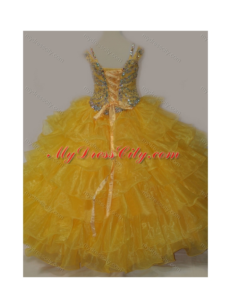 2016 Beautiful Sweetheart Little Girl Pageant Dress with Spaghetti Straps in Yellow