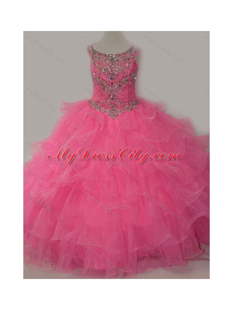 2016 Discount Puffy Skirt Ruffled Layers Little Girl Pageant Dress in Rose Pink