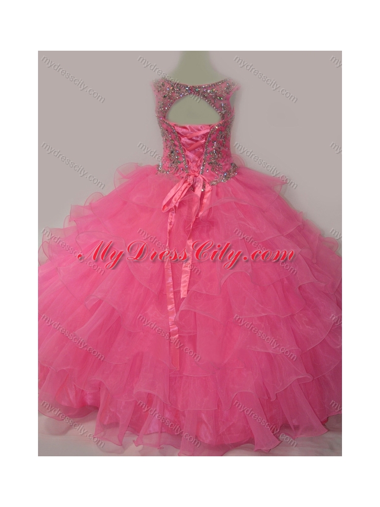 2016 Discount Puffy Skirt Ruffled Layers Little Girl Pageant Dress in Rose Pink