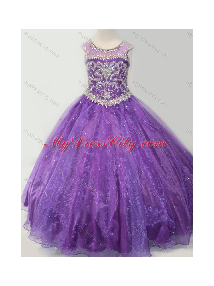 2016 Latest Open Back Beaded Bodice Little Girl Pageant Dress in Purple