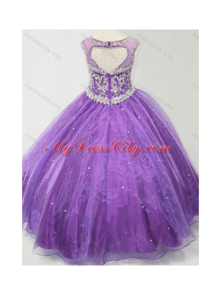 2016 Latest Open Back Beaded Bodice Little Girl Pageant Dress in Purple