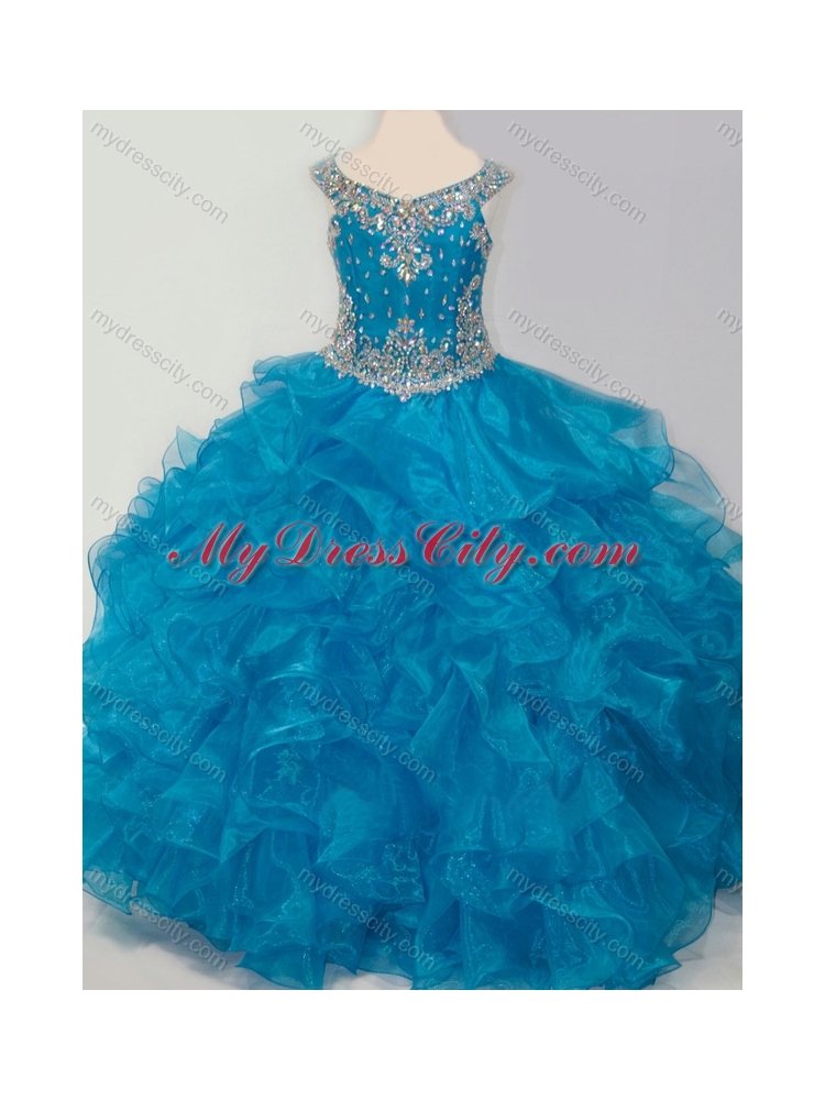 2016 New Style Baby Blue Little Girl Pageant Dress with Beading and Ruffles