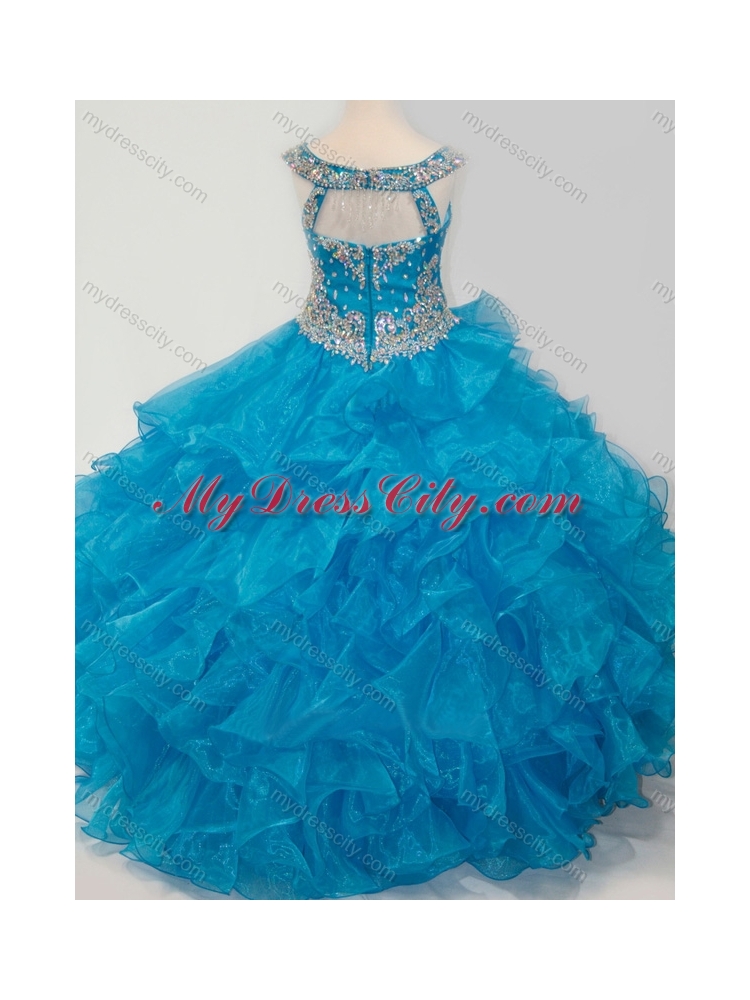 2016 New Style Baby Blue Little Girl Pageant Dress with Beading and Ruffles