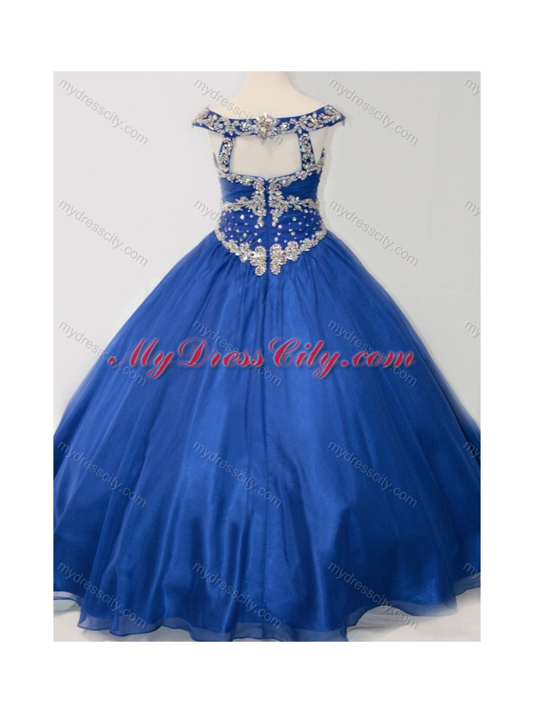 Popular Beaded Bodice Royal Blue Little Girl Pageant Dress in Organza