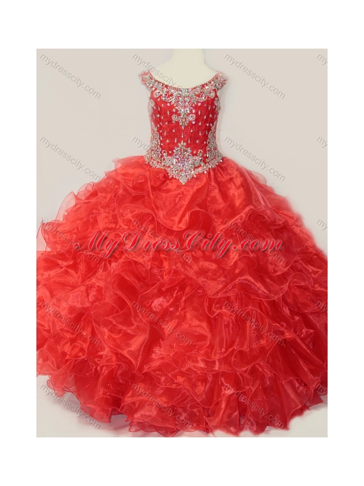 Beautiful Beaded and Ruffled Organza Mini Quinceanera Dress in Red