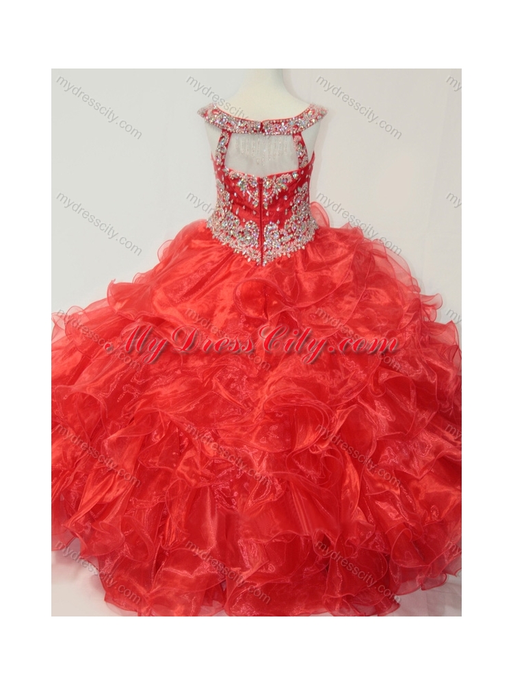 Beautiful Beaded and Ruffled Organza Mini Quinceanera Dress in Red