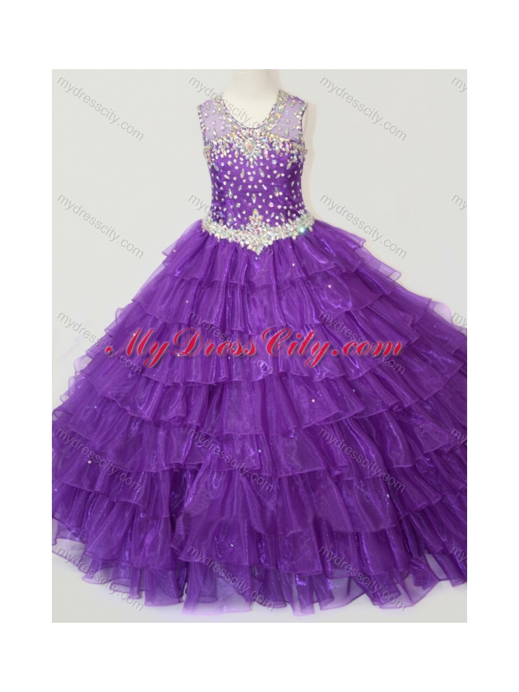 Classical Beaded and Ruffled Layers Mini Quinceanera Dress in Purple