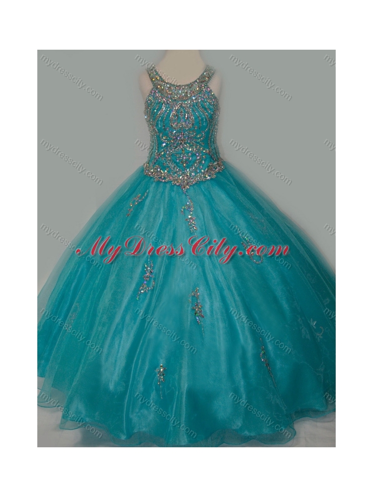 New Arrival Ball Gown Scoop Organza Long Lace Up Mini Quinceanera Dress with Beading