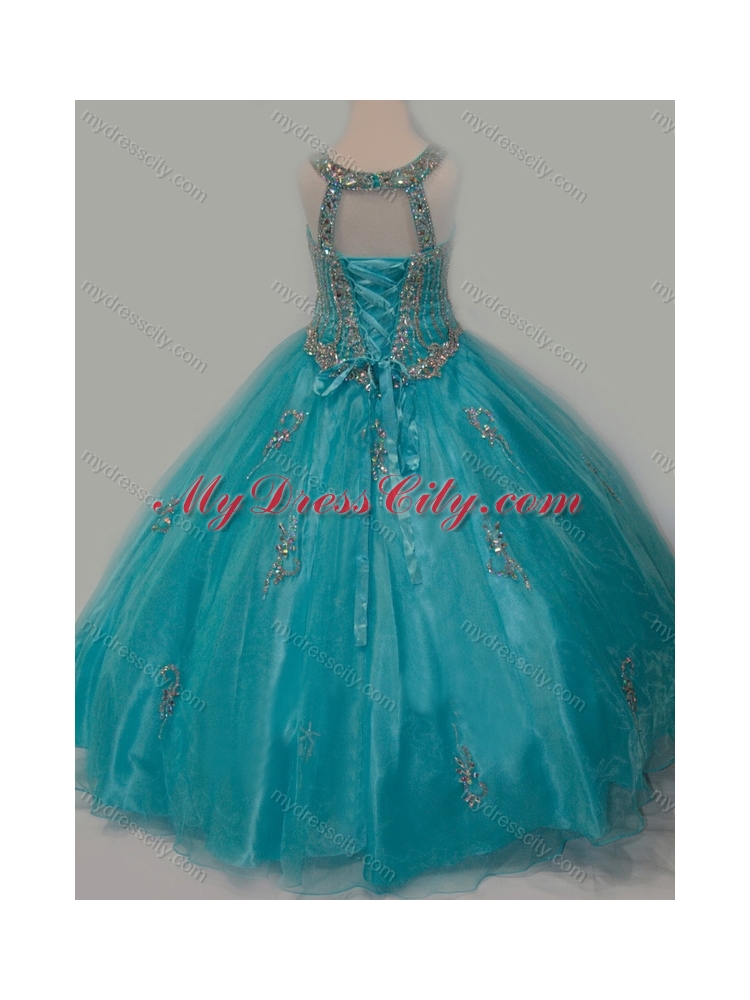 New Arrival Ball Gown Scoop Organza Long Lace Up Mini Quinceanera Dress with Beading