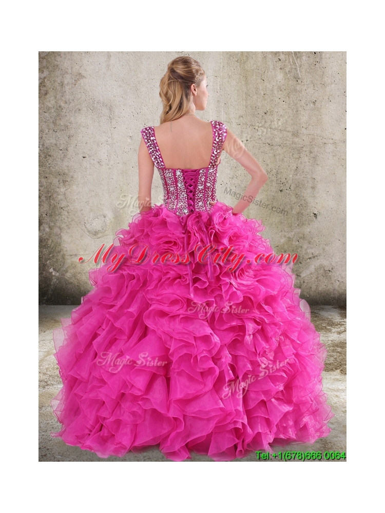 Classical Ruffled and Beaded Bodice Detachable Quinceanera Dress in Hot Pink