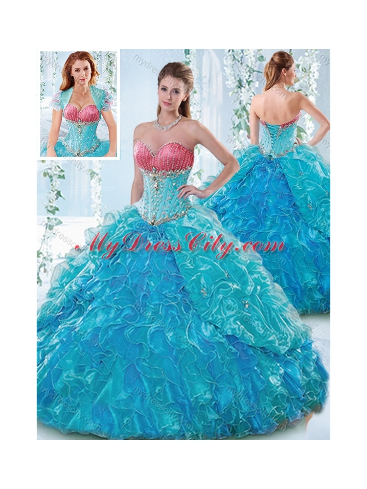 Elegant Beaded Bodice and Ruffled Sweetheart Detachable Quinceanera Dress