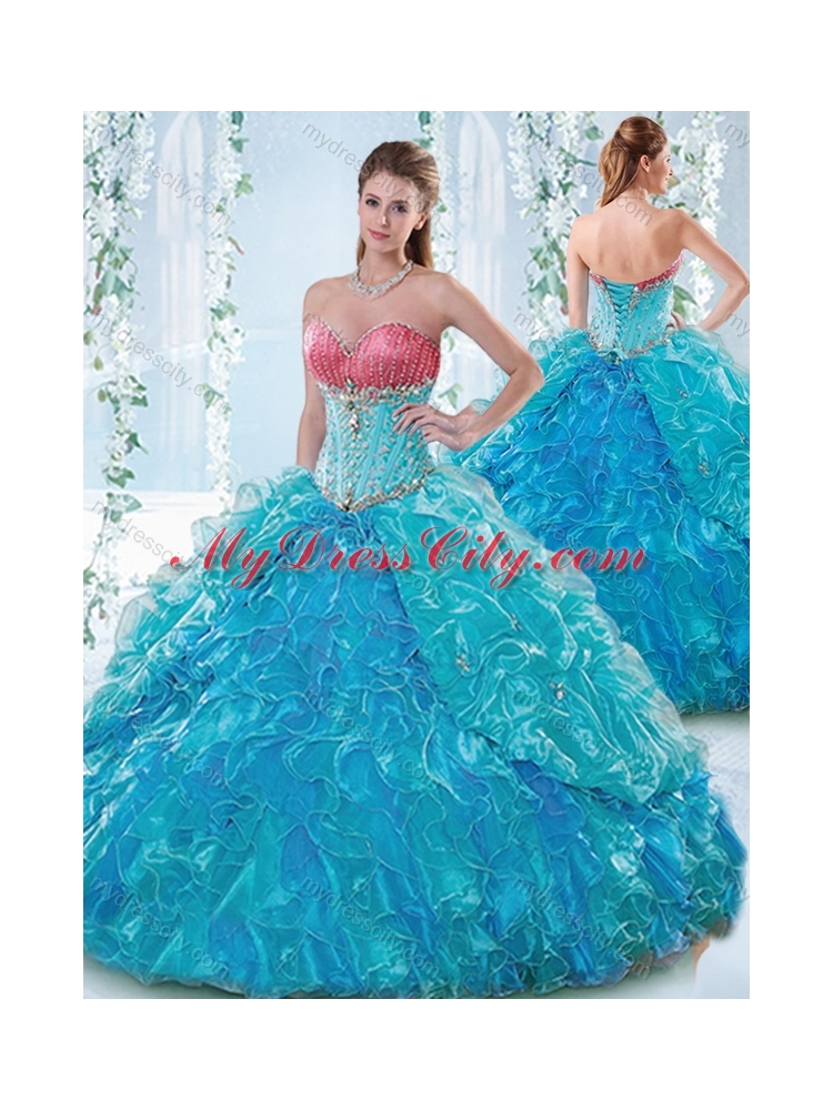 Elegant Beaded Bodice and Ruffled Sweetheart Detachable Quinceanera Dress