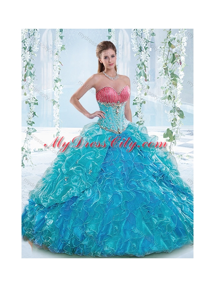 Elegant Beaded Bodice and Ruffled Sweetheart Detachable Quinceanera Dress