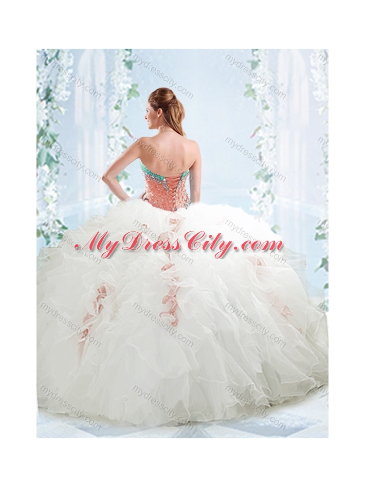 Latest Ruffled and Beaded Detachable Quinceanera Gowns in Aquamarine