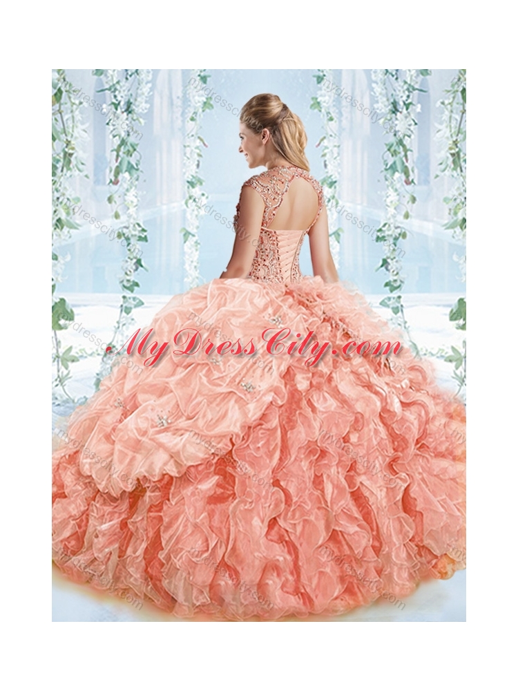 Lovely Rose Pink Detachable Quinceanera Dress with Beaded Bodice and Ruffles