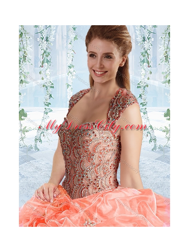 Lovely Rose Pink Detachable Quinceanera Dress with Beaded Bodice and Ruffles