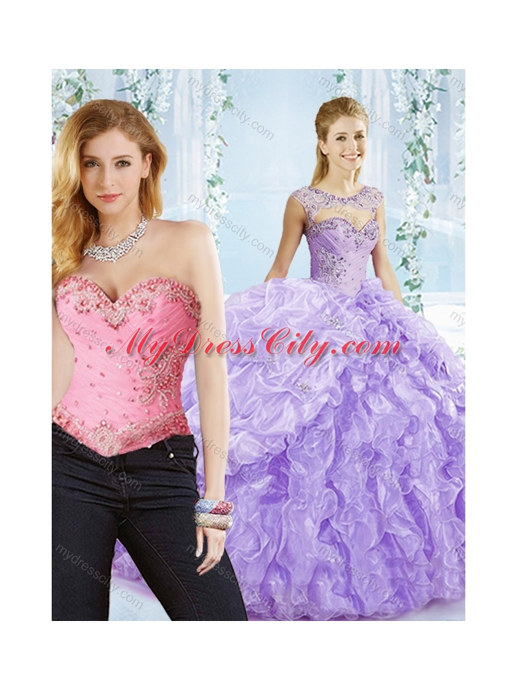 Big Puffy Bubble and Beaded Lavender Detachable Sweet 16 Quinceanera Dress in Organza