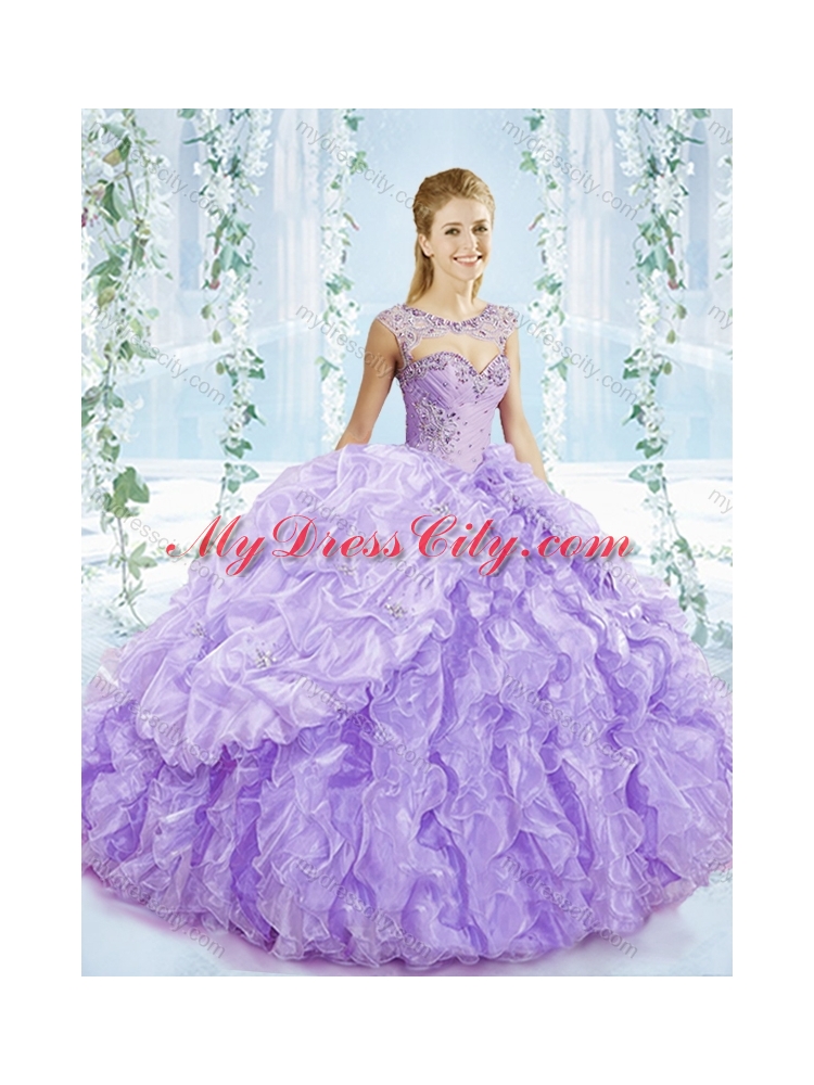 Big Puffy Bubble and Beaded Lavender Detachable Sweet 16 Quinceanera Dress in Organza