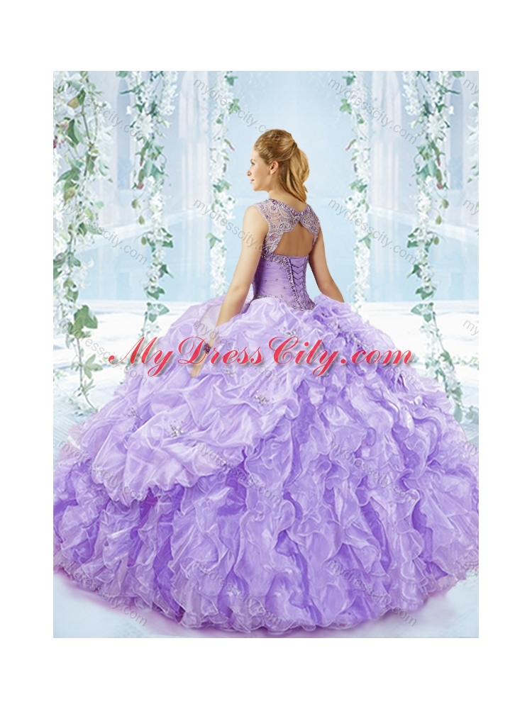 Big Puffy Bubble and Beaded Lavender Detachable Sweet 16 Quinceanera Dress in Organza