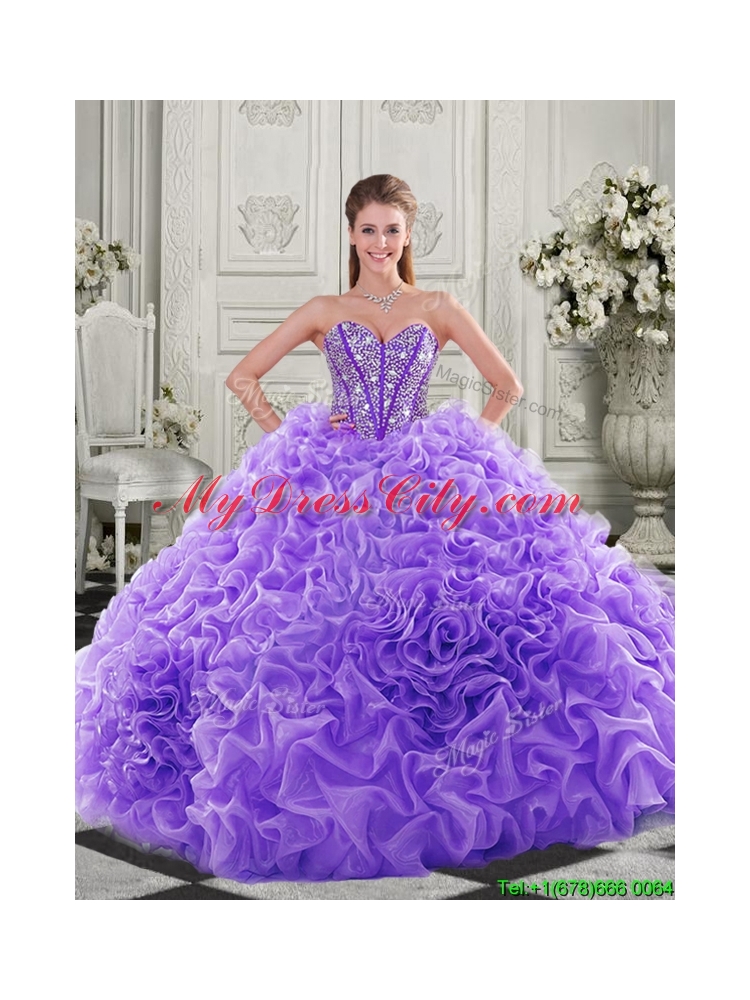 Cheap Visible Boning Beaded Bodice Fuchsia Quinceanera Dress with Ruffles