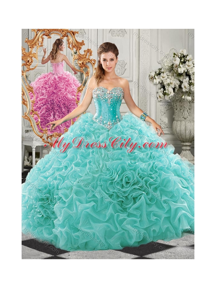 Classical Big Puffy Beaded and Ruffled Sweet 16 Quinceanera Dresses in Organza