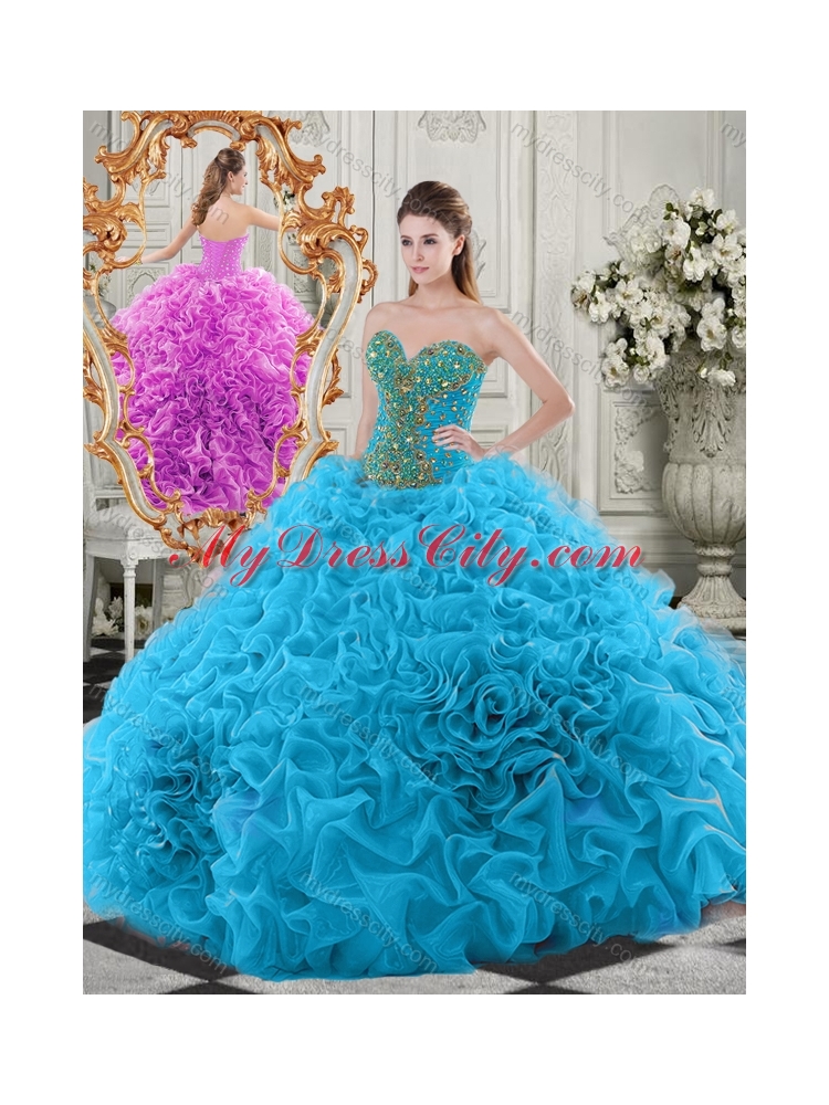 Exclusive Beaded Bodice and Ruffled Sweetheart Quinceanera Dress in Baby Blue