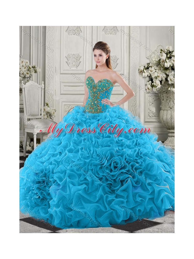 Exclusive Beaded Bodice and Ruffled Sweetheart Quinceanera Dress in Baby Blue