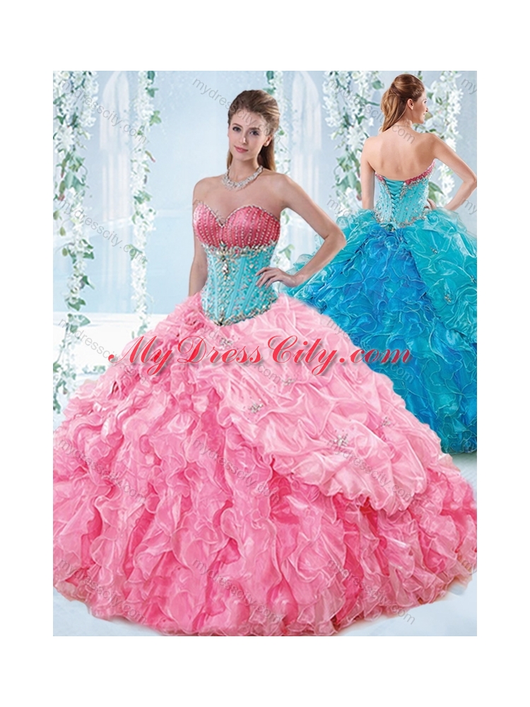 Exquisite Rose Pink Detachable Quinceanera  Dress with Beading and Ruffles