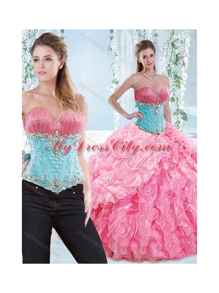 Exquisite Rose Pink Detachable Quinceanera  Dress with Beading and Ruffles