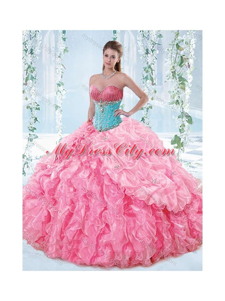 Exquisite Rose Pink Detachable Quinceanera  Dress with Beading and Ruffles