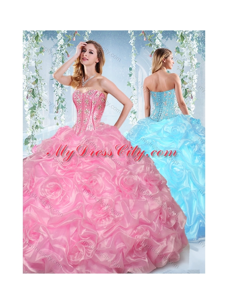 Fashionable Beaded and Bubble Organza Detachable Quinceanera Dress in Rose Pink