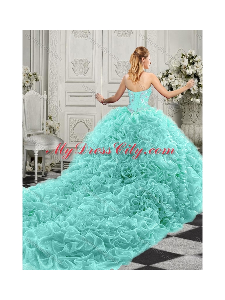 Gorgeous Beaded Bodice and Ruffled Quinceanera Dress with Chapel Train