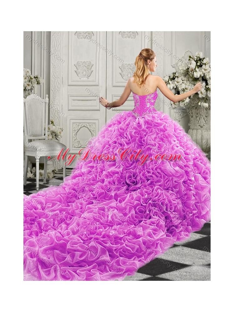 Gorgeous Beaded Bodice and Ruffled Quinceanera Dress with Chapel Train