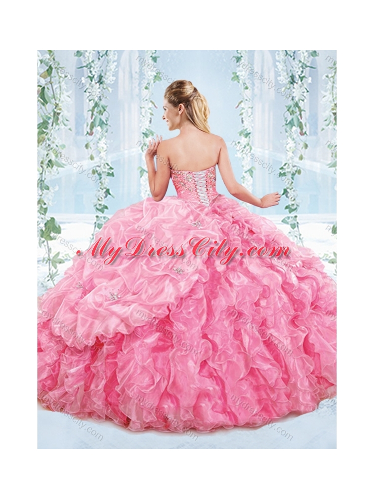 Latest Really Puffy Organza Lace Up Detachable Quinceanera Dress in Blue