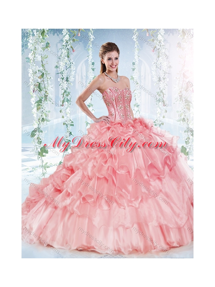 Latest Visible Boning Beaded Bodice Detachable Quinceanera Dresses in Organza