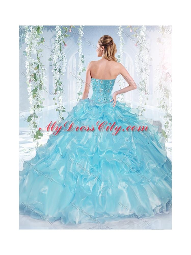 Latest Visible Boning Beaded Bodice Detachable Quinceanera Dresses in Organza