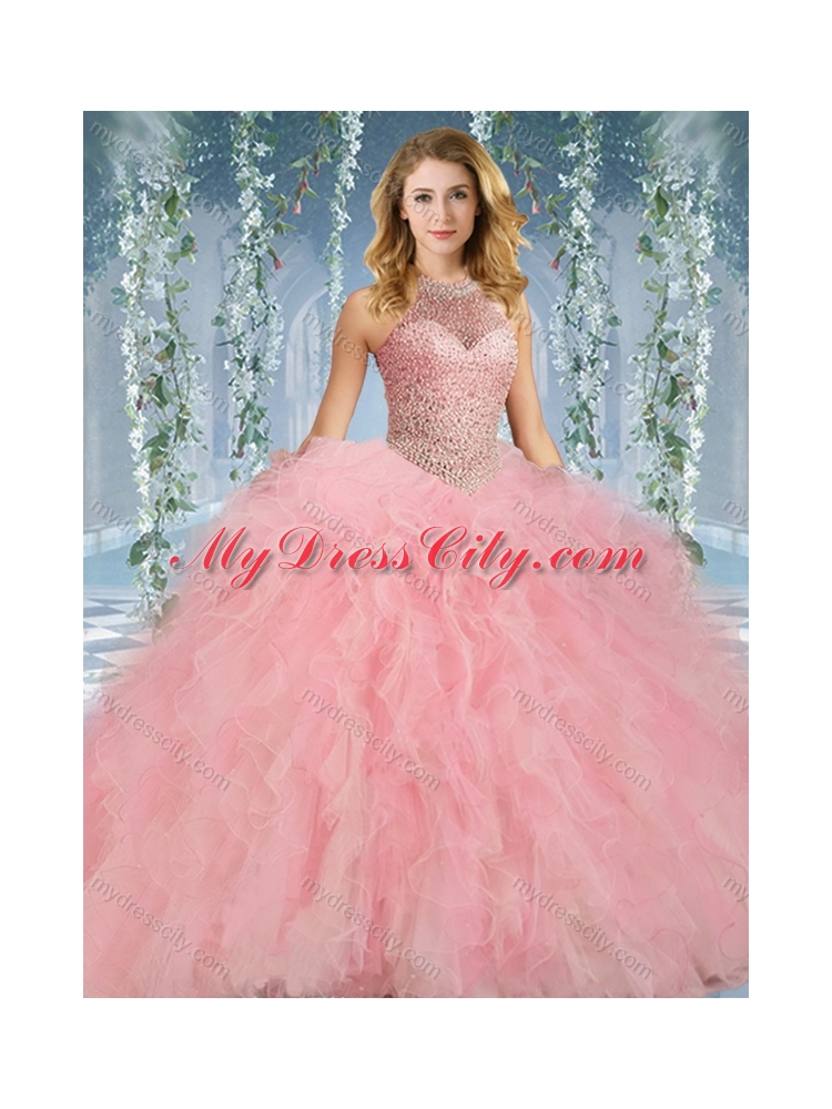 Lovely Beaded Decorated Halter Top Rainbown Quinceanera Dress in Organza