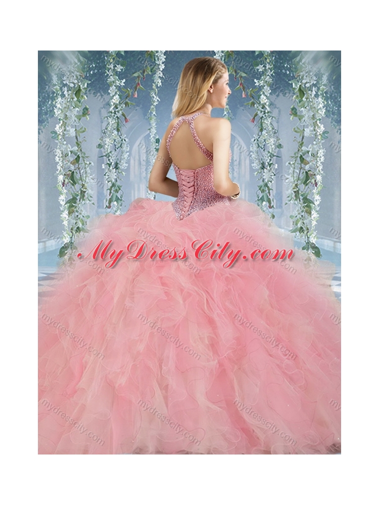 Lovely Beaded Decorated Halter Top Rainbown Quinceanera Dress in Organza