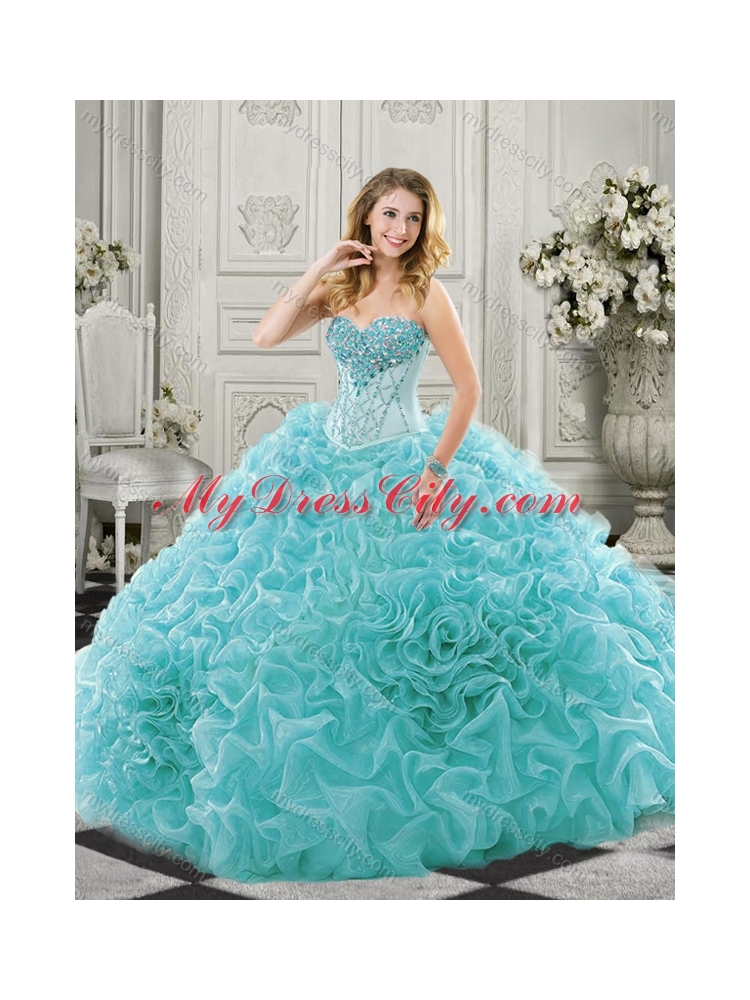 New Arrivals Organza Ruffled Champagne Sweet 16 Quinceanera Dress with Colorful Beading