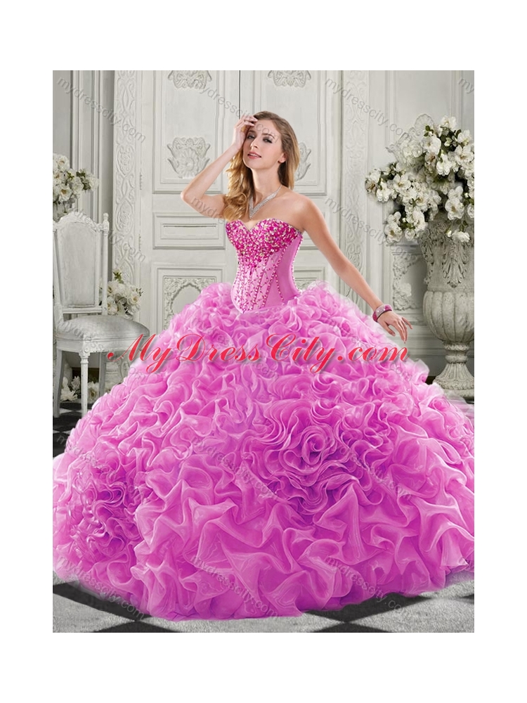 New Arrivals Organza Ruffled Champagne Sweet 16 Quinceanera Dress with Colorful Beading